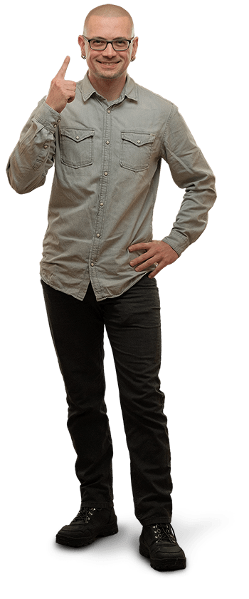 Ronny zeigt auf seine Haarpigmentierung